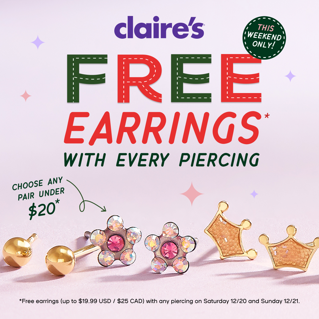 Get Free earrings with every piercing this weekend only! icon